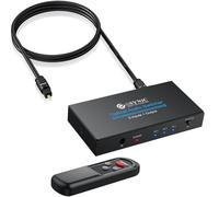 eSynic 3 In 1 Out Digital Optical Audio Switchers Aluminum Alloy SPDIF Switches TOSLINK Audio Switch with IR Remote Control and 1M Optical Cable for PS4 Blue-Ray DVD HDTV etc