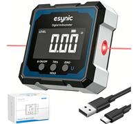 eSynic 4-Sided Magnetic Digital Inclinometer with Red Laser Rechargeable