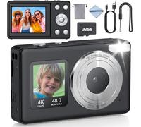 eSynic 4K 48MP FHD Compact Digital Camera 18X Zoom Autofocus Portable Vintage Travel Camera| 32G SD Card|PC Transfer |Selfie Screen for Vlogging,Photography,Gift for Beginner,Kids,Teens,Students-Black