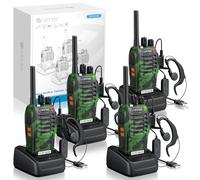 eSynic 4Pack Professional Walkie Talkies for Adults 16CH Rechargeable Walky Talkie PMR446 License Free 2 Way Radio With Earpieces& LED Light& Clip& Hand Free VOX Function, Gift for Camping, Teams etc