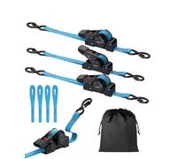 eSynic 4Pack Retractable Ratchet Straps Tie Down Straps 3.5m Heavy Duty Auto Retracting Ratchet with S-Hooks 320kg Capacity Self Retracting Ratchet Straps for Truck, Cargo Trailer, Motorcycle and More