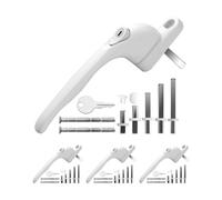 eSynic 4pack Universal Window Handles for UPVC with 5 Multi-Size Spindles & Cuttable Screws 360° Rotation Lockable PVC Window Handle with Key White Aluminum Ergonomic Espag Replacement Handle