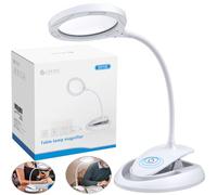 eSynic 5X 10X Desk Magnifier Lamp Clamp-on Magnifying Glass with LED Light | Clamp-on & Tabletop Style| Dimmable| Popular Gift Hands Free Magnifier Glass for Elderly Reading Stitch Craft DIY Work etc