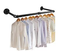 eSynic 60cm Wall Mounted Clothes Rail Popular Black Industrial Pipe Wall Clothes Rail Durable Metal Clothing Rack, Vintage & Morden Detachable Clothes Tidy Rail for Hanging Coat Bedroom Cloakroom etc