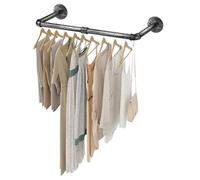 eSynic 60cm Wall Mounted Clothes Rail Popular Industrial Black Clothes Rails Durable Industrial Pipe Clothes Clothing Rack Wall Mounted Hanging Rails for Clothes in Bedroom Laundry Room Closet