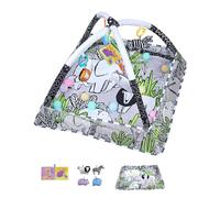 eSynic 7 in 1 Baby Play Gym with Detachable Toys & Ball Foldable Baby Play Mat with Sides for Floor Black & White with Arch Washable Activity Mat Sensory Tummy Time Mat for Newborns to 18 Months