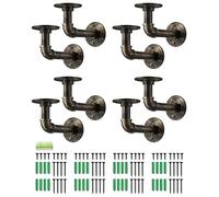 eSynic 8Pcs Industrial Pipe Shelf Brackets,Antique Bronze Pipe Brackets for Shelves,1/2 inch Metal Floating Shelf Bracket for Scaffold Board (15*8cm) with a Spirit Level