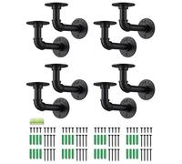 eSynic 8Pcs Industrial Pipe Shelf Brackets,Black Pipe Brackets for Shelves,1/2 inch Metal Floating Shelf Bracket for Scaffold Board (15*8cm) with a Spirit Level