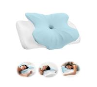eSynic Cervical Memory Foam Pillow for Neck Pain Ergonomic Soft Cooling Butterfly Memory Foam Neck Pillow 11cm&13cm High with Removable Pillowcase Adult Neck Support Pillow for Side, Back Sleeper Blue