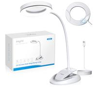 eSynic Desk Magnifying Glass with 40 Eye-Care LED Light 5X 10X Magnifier Lamp Tabletop & Clamp Style with Heavy Base| Smooth Dimming| Warm Cold Light| Adjustable Goose Neck for Hobbies Reading Craft