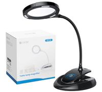 eSynic Desk Magnifying Glass with LED Light Popular 2-in-1 Magnifier Lamp | 5x &10x Optical Lens| USB Rechargeable| 15 LEDs,3 Brightness| Tabletop & Clamp-on| Hands Free for Model Making,Crafts,Repairs