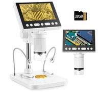 eSynic Digital Microscope with 4.5" Screen 5X-1000X Coin Microscope 1080P Soldering USB Microscope Camera for Kids & Adults with 32GB SD Card| 8 LEDs & 2 Adjustable Hose Lights| PC/Mac Compatible