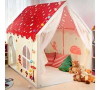 eSynic Extra Large Kids Indoor Playhouse Tent with Lights & Windows Portable Play Tents Wendy House with Non-Slip Mat Girls Boys Kid Den House Gift for 3-12 years old -160 L x 105 W x 128 H cm
