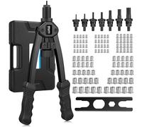 eSynic Hand Rivnut Tool Kit 13'' Heavy Duty RIV Nut Gun Set Nut Riveter with 100Pcs Threaded Rivet Nuts M3 M4 M5 M6 M8 M10 M12, 7 Interchangeable Mandrel,Carrying Case for Auto Repair,Metal Work etc