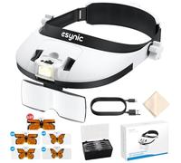 eSynic Head Magnifier with 8 LED Light 1X-6X Rechargeable Headband Magnifying Glass Comfortable Head Mount Magnifying Light with 5 Lenses| Adjustable Warm Cold Head Lamp for Hobbies Reading Craft etc