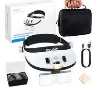 eSynic Head Magnifying Glass with 8 LED Light Headband Magnifier 1X-6X Rechargeable Headmount Magnifying Light with Storage Case| 5 Lenses| Adjutable Warm&Cold Head Lamp for Hobbies Reading Craft etc