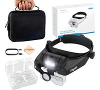 eSynic Headband Magnifier 1X to 14X Head Magnifying Glass With Adjustable LED Light Rechargeable Head Mount Magnifying Glasses With 5 Detachable Lenses, Carry Bag for Hobbies, Crafts, Reading etc