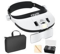 eSynic Headband Magnifier with 8 LED Light 1X-6X Rechargeable Head Magnifying Glass Headmount Magnifying Light with Storage Case| 5 Lenses| Adjutable Warm&Cold Head Lamp for Hobbies Reading Craft etc