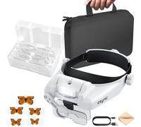 eSynic Headband Magnifier with LED Light Rechargeable Head Magnifying Glass 1X-14X Head Mounted Magnifying Light with Portable Storage Case| 5 HD Lenses| Hands Free for Hobbies Reading Craft etc