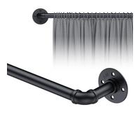 eSynic Industrial Curtain Rod 183-366cm, Extendable Wall & Ceiling Mounted Curtain Poles for Eyelet Curtains, Black Curtain Pole Metal for Bedroom Office Living Room Outdoor