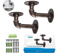 eSynic Popular 2Pcs Pipe Shelf Brackets Industrial Tube Rack Pipe Brackets for Book Shelf Rustic Floating Shelves for Scaffold Board (9 * 13cm) with a Mini Bubble Spirit Level