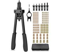 eSynic Professional 14 Inch Rivnut Tool Kit Heavy Duty Hand RIV Nut Gun Set with 125Pcs M3 M4 M5 M6 M8 M10 Rivet Nuts&6 Nut Riveter Mandrel-Save Effort for Garage Repairs, Workshop Metalworks etc.