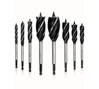 eSynic Professional 8-Piece Self-Feed Wood Drill Bits Set | High-Carbon Steel Hex Shank Auger Bits (10-32mm) for Fast Clean Drilling in Wood, MDF & Plywood | for Bench/Hand/Impact Drill