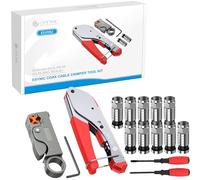 eSynic Professional F-Type Compression Crimping Tool Coax Crimping Tool Coax Cable Crimper Tool Kit for RG6 with 10pcs RG6 Crimp Connectors a Rotary Coaxial Cable Cutter and 2Pcs Screwdrivers