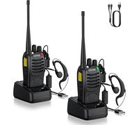 eSynic Professional Walkie Talkie for Adult Long Range Upgraded Rechargeable Walkie Talkies with VOX Function Earpieces & LED Light & 16 Preset Channels Hand Free 2 Way Radio Noise Reduction -2PACK