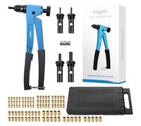 eSynic Rivnut Tool Kit-10 Hand Nut Riveter Gun & 100Pcs Steel Rivet Nuts | M3 M4 M5 M6 4 Mandrels| Steel Blind Riv Nut Gun with Carrying Case Easy Riveting for Auto Repairs,Metalworking,DIY,Households
