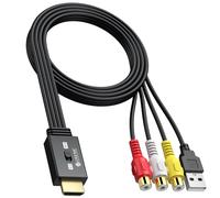 eSynic Upgrade RCA to HDMI 1080P Converter with Aspect Switch 4:3/16:9 Retro Gaming CVBS AV to HDMI Adapter for PS2/1/Wii//N64/Xbox, NTSC/PAL Support, Built-in RCA HDMI &USB Cable (Female to Male)