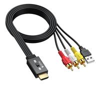 eSynic Upgraded AV to HDMI 1080P Converter with Aspect Switch 4:3/16:9 Composite CVBS RCA to HDMI Adapter for VCR, VHS, DVD ect, NTSC/PAL Support, Built-in RCA HDMI &USB Cable (Male to Male)