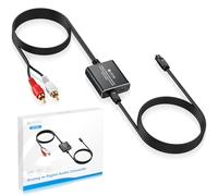 eSynic Upgraded RCA to Optical Spdif Converter Bulit in Cable Aluminum Analog to Digital Audio Converter with Optical Cable for Record Player & CD Player(Not Support Optical to RCA)