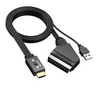 eSynic Upgraded Scart to HDMI 1080P Converter with Aspect Switch 4:3/16:9 SCART to HDMI Adapter for VCR, VHS, DVD ect, NTSC/PAL Support, Built-in Scart HDMI &USB Cable (Male to Male)