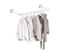 eSynic Wall Mounted Clothes Rail Popular 60cm Industrial White Clothes Rails Copper Clothing Rack Wall Mounted Durable Industrial Pipe Clothes Hanging Rails for Clothes in Bedroom Laundry Room Closet