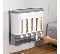 Esyogen Wall Cereal Dispenser l 2 large+3 small compartments l One Type One Switch l Kitchen Rice Grain Dry Food Container Wall Mounted Storage Case,Gray-White,40x15x34cm