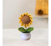 Esyzsss Knitted Flowers,Crochet Sunflower,Crochet Flower Bouquet,Hand Woven Forget Me Not Crochet Flowers,Simulated Small Potted Products,Suitable For Home Decoration,Car Desktop Ornaments