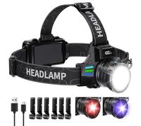 ET Head Torch Rechargeable with White/Red/UV/Black Light Headlamp, Super Bright 100000L LED Headlight with 16 Modes & Waterproof & 60°Adjustable & Motion Sensor & Zoomable Head Lamp for Camping Hiking