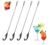 et of 4 Bar Spoons, Long Spoons, Cocktail Spoon, 25 cm, Stainless Steel, Long Drink Stirrer with Spiral Pattern and Mirror Polish, Stylish Design, Perfect for Martinis