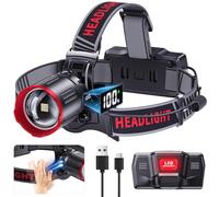 ET Super Bright LED Head Torch Rechargeable, 100000 Lumens Headlamp with 6 Modes & Waterproof & 120° Adjustable ＆ Zoomable & Motion Sensor Lightweight Comfortable Headlight for Camping Fishing Hiking