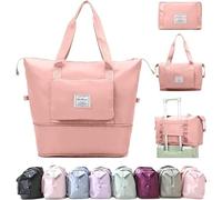 Etailista Foldable Travel Bag for Men and Women - Expandable Large Capacity Waterproof Duffle Handbag with Shoe Compartment, Lightweight Multipurpose Luggage Tote Bag, peach, L, Normal