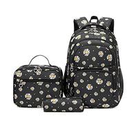 ETAISHOW 3Pcs Daisy Backpack for Girls with Lunch Box Kids School Bag with Lunch Bag Bookbag for Elementary School, Black, Style A, Daisy Print