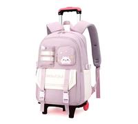 ETAISHOW Cat Print Rolling Backpack for Girls Kids Backpack with Wheels Roller Bookbag Trolley School Bag Wheeled Bag, 2 Wheels Purple A1, 2 Wheels, 2 Wheels