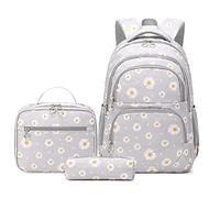 ETAISHOW Daisy Print Backpack for Girls Flower Kids Bookbag for Elementary School School Bag for Teenager Girls, 3pcs-gray, Style A, Backpack