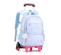 ETAISHOW Star Print Rolling Backpack for Girls Kids Backpack with Wheels Roller Bookbag Trolley School Bag Wheeled Bag, 6 Wheels 05 Blue, 30(L)*20(W)*46cm(H); 11.81(L)7.87(W)*18.11(H)inch, 6 Wheels