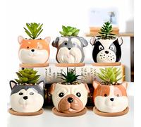 ETAKISH Dog Planter Pots - 6 Pack Ceramic Succulent Pots with Drainage, Cute Puppy Flower Pots for Indoor Plants, Small Plant Pots Dog Vase for Succulent, Cactus, Herb, Garden, Home Decor, Gift Set