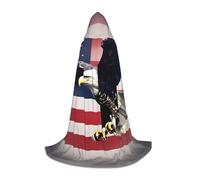 ETASUIOL 3d Bald Eagle Flying With American Flag Print Hooded Cloak For Halloween,Wizard Vampire Grim Reaper Costumes,Renaissance Style