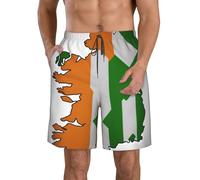 ETASUIOL Abstract Irish Flag Map Print Men's Beach Shorts,Stylish Swim Trunks for Men,Board Shorts with Quick-Dry Polyester White