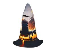 ETASUIOL Aircraft Plane At Sunset Print Hooded Cloak For Halloween,Wizard Vampire Grim Reaper Costumes,Renaissance Style