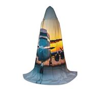 ETASUIOL Aircraft Plane At Sunsets Print Hooded Cloak For Halloween,Wizard Vampire Grim Reaper Costumes,Renaissance Style